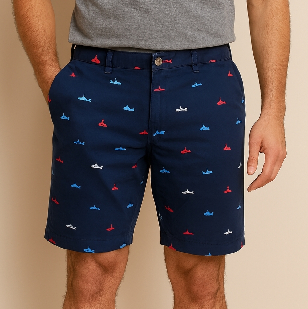 Columbia Shorts Men's 34"W Cotton Blend Blue Embroidery Regular Fit Pockets